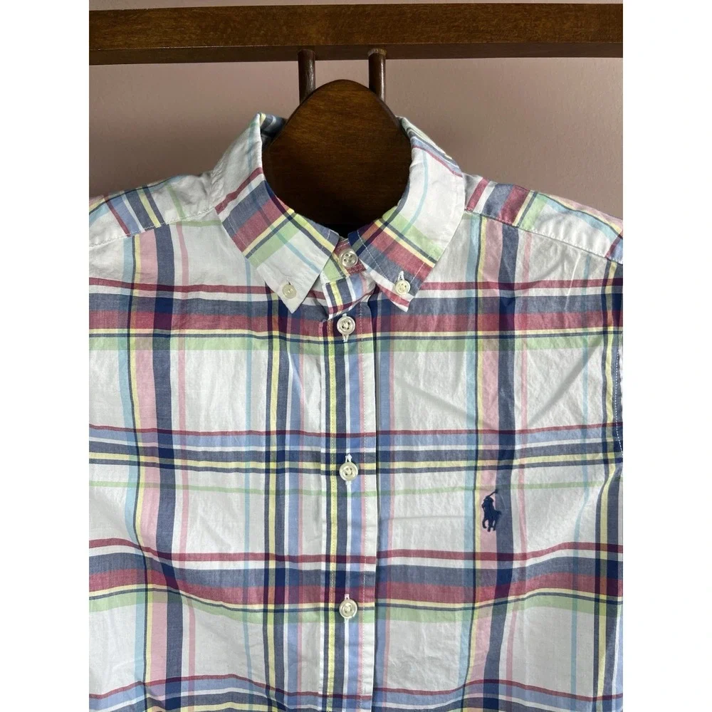 Ralph Lauren Polo Boys Plaid Button Button Short Sleeve Shirt Size Large (14-16)